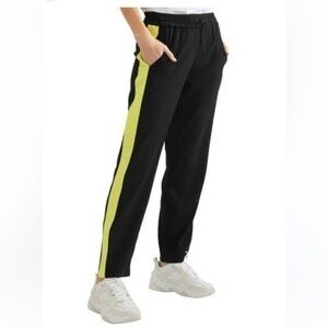 KENZO Fluid Trousers Pants Straight Leg Black Lime Neon Yellow Size 38, 2-4-6